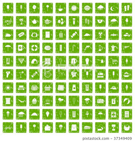 100 ice cream icons set grunge green 37349409