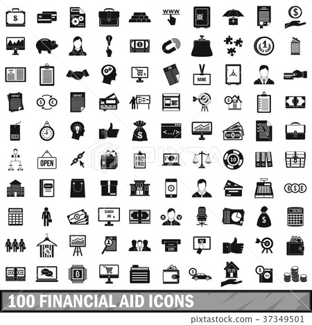 100 financial aid icons set, simple style 37349501