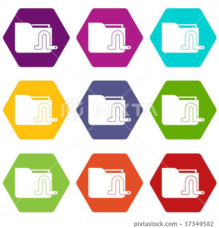 Computer worm icon set color hexahedron Computer worm icon set color hexahedron 37349582