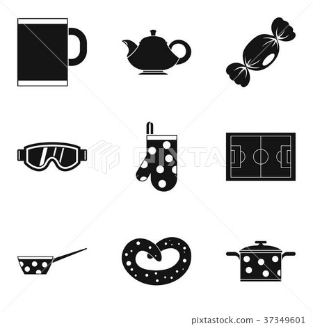 Tea time icon set, simple style Tea time icon set, simple style 37349601