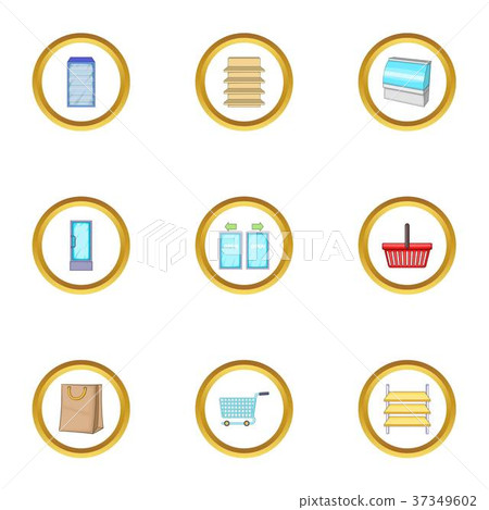 Market basket icons set, cartoon style Market basket icons set, cartoon style 37349602