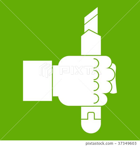 Hand hoding construction utility knife icon green 37349603