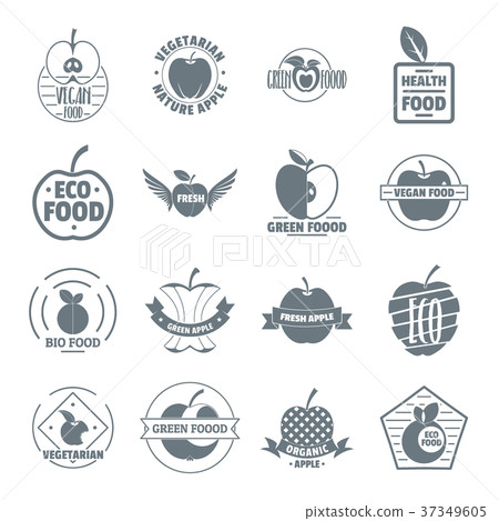 Apple logo icons set, simple style Apple logo icons set, simple style 37349605