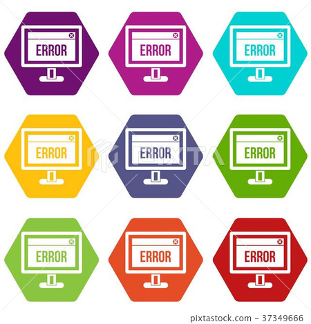 Error sign on a computer monitor icon set color hexahedron 37349666