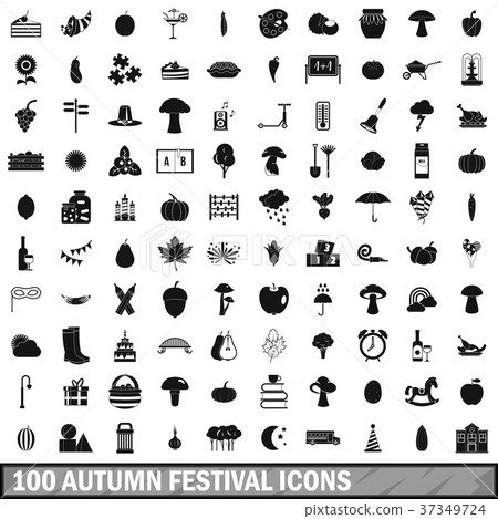 100 autumn festival icons set, simple style 100 autumn festival icons set, simple style 37349724