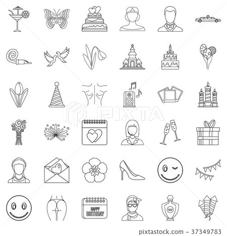 Balloon icons set, outline style 37349783