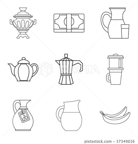 Tea pots icon set, outline style 37349816