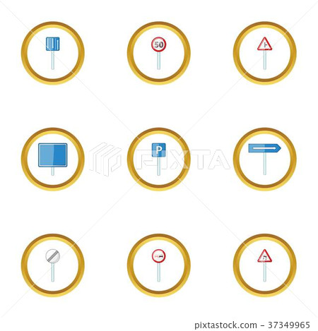 Traffic sign icons set, cartoon style Traffic sign icons set, cartoon style 37349965