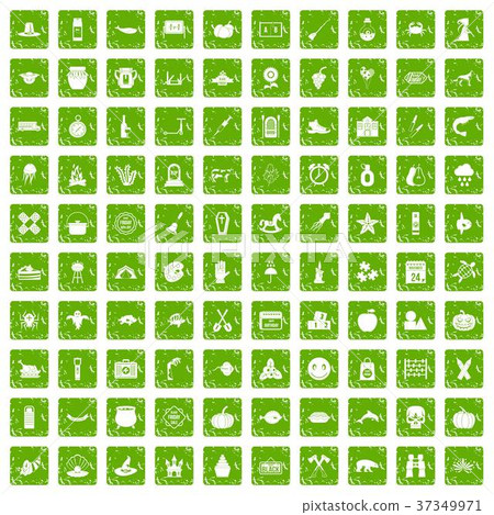 100 autumn holidays icons set grunge green 37349971