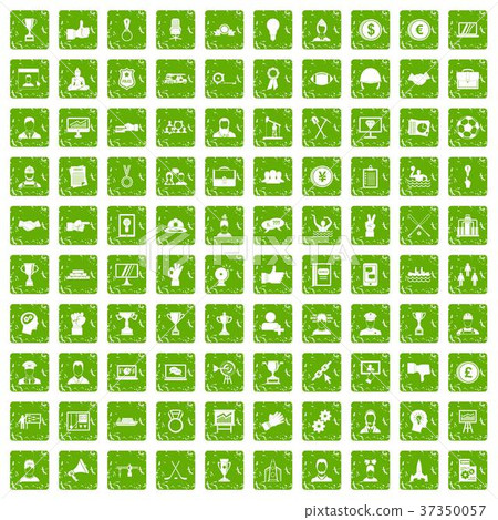 100 leadership icons set grunge green 37350057