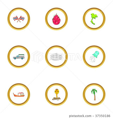 Thailand culture icons set, cartoon style 37350186