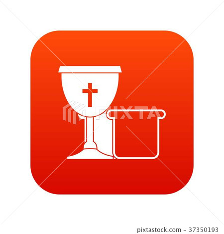 Bowl and bread icon digital red 37350193