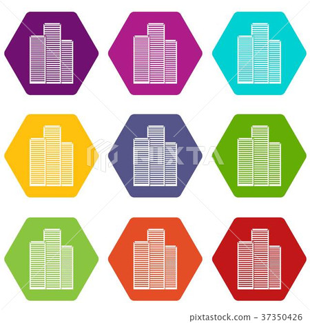 Skyscrapers in Singapore icon set color hexahedron Skyscrapers in Singapore icon set color hexahedron 37350426