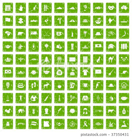 100 landmarks icons set grunge green 37350431