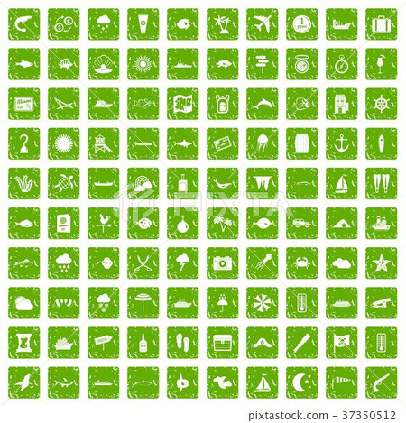100 marine environment icons set grunge green 37350512