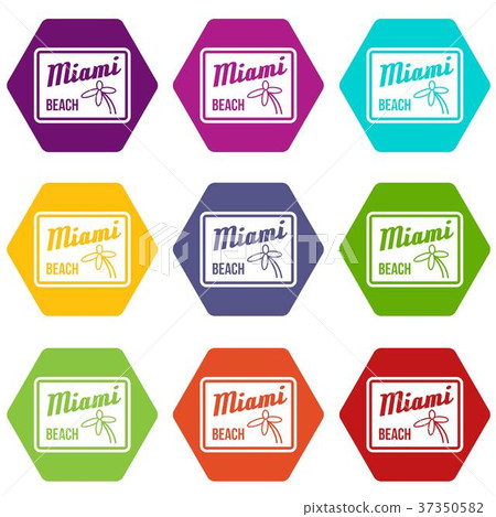 Miami beach icon set color hexahedron Miami beach icon set color hexahedron 37350582