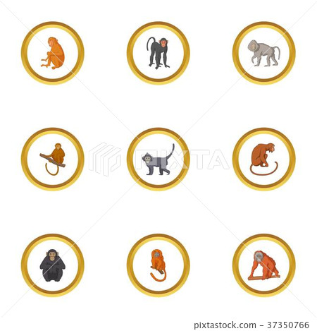 Wild monkey icons set, cartoon style 37350766