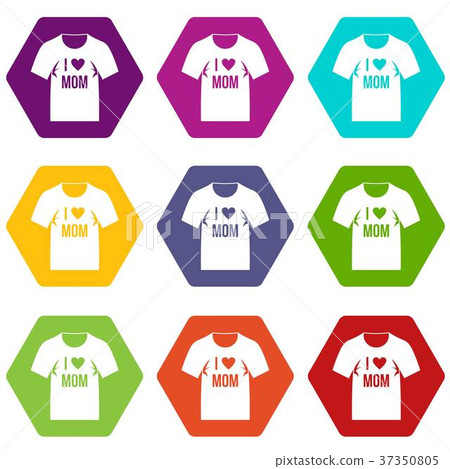 Shirt with print icon set color hexahedron Shirt with print icon set color hexahedron 37350805
