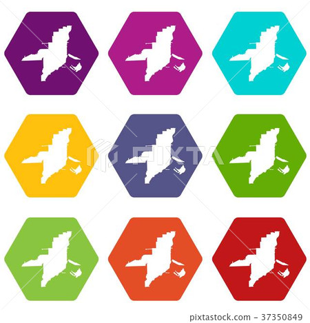 Florida map icon set color hexahedron Florida map icon set color hexahedron 37350849