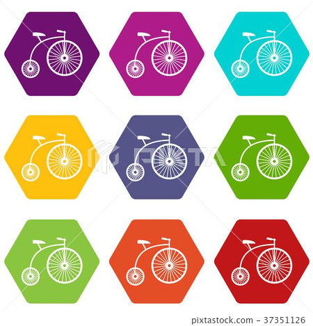 Penny-farthing icon set color hexahedron 37351126
