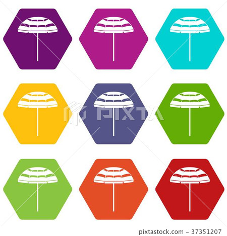 Beach umbrella icon set color hexahedron - Stock Illustration [37351207 ...