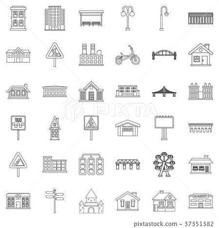 District icons set, outline style 37351382