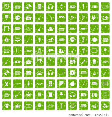 100 musical education icons set grunge green 37351419