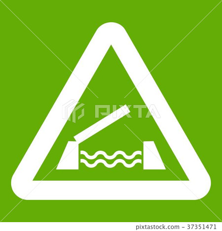 Lifting bridge warning sign icon green Lifting bridge warning sign icon green 37351471