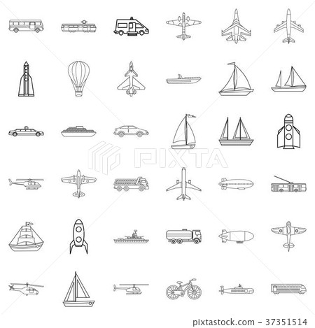 Concrete mixer icons set, outline style Concrete mixer icons set, outline style 37351514