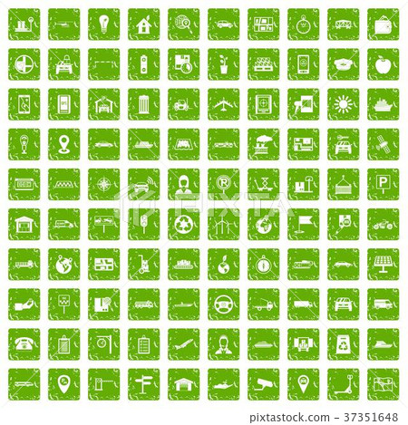 100 navigation icons set grunge green 37351648