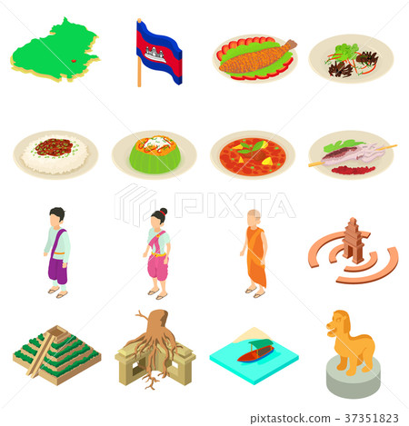 Cambodia travel icons set, isometric style 37351823