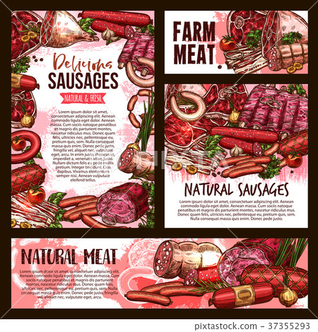 Vector sketch meat farm sausages product posters 37355293