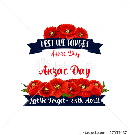 Anzac Day Lest We Forget red poppy vector ribbons Anzac Day Lest We Forget red poppy vector ribbons 37355487