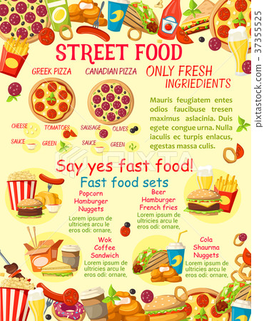 Vector fast food street food snacks poster 37355525