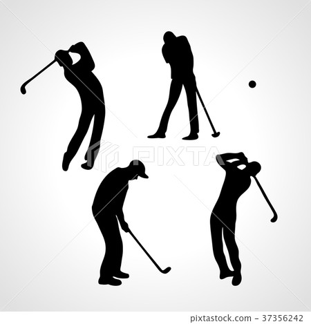 Golfers silhouettes collection. 4 black golf 37356242