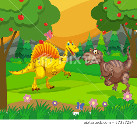 Spinosaurus and T-Rex in the field 37357284