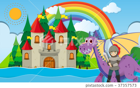 Knight and dragon at the castle - Stock Illustration [37357573] - PIXTA