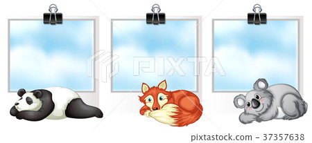 Three banner template with cute animals - Stock Illustration [37357638 ...