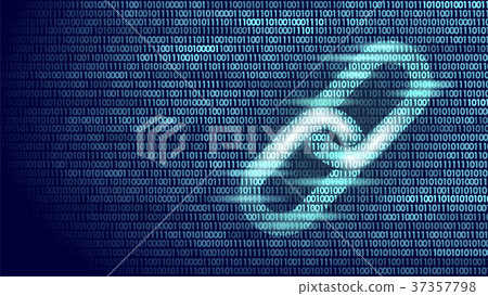 Blockchain hyperlink symbol on binary code number 37357798