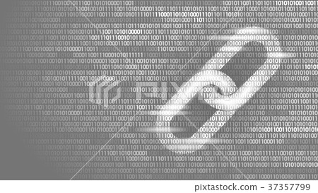 Blockchain hyperlink symbol on binary code number 37357799