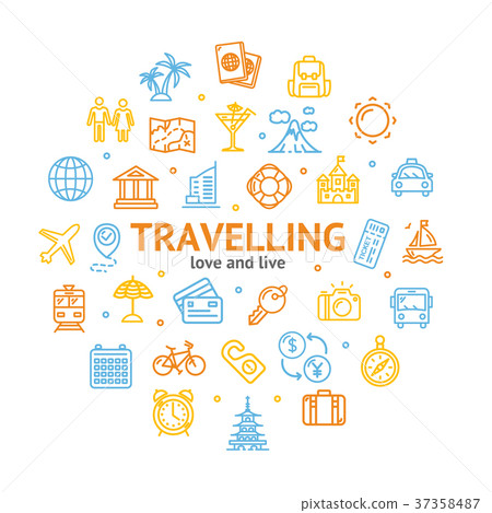 Travel and Tourism Round Design Template Line Icon Travel and Tourism Round Design Template Line Icon 37358487