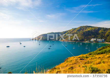 Yatch boat on Andaman sea with yellow grass 37358736