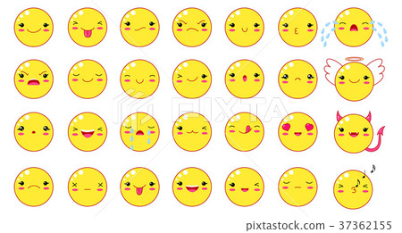 Funny kawaii style emoticon smileys set-插圖素材 [37362155] - PIXTA圖庫