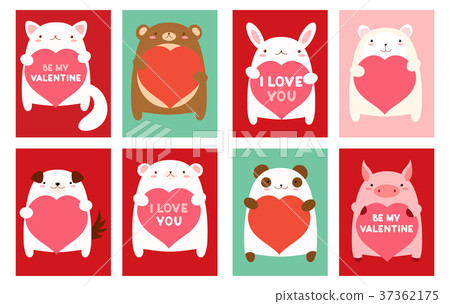 Valentine Banner With Cute Animals Stock Illustration 37362175