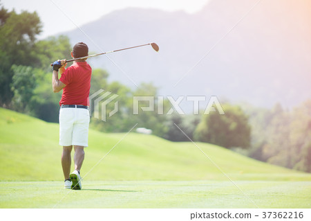 Man playing golf on a golf course  37362216