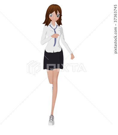 The female student who poses prtmong 2DCG illustration material 37363745