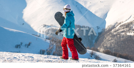 Young woman with snowboard Young woman with snowboard 37364161