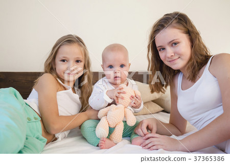 three sisters baby girl children in the morning on three sisters baby girl children in the morning on 37365386