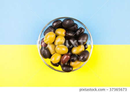 Top view on glass bowl with olives Top view on glass bowl with olives 37365673