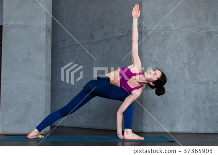 Slim Caucasian girl standing in side angle pose 37365903